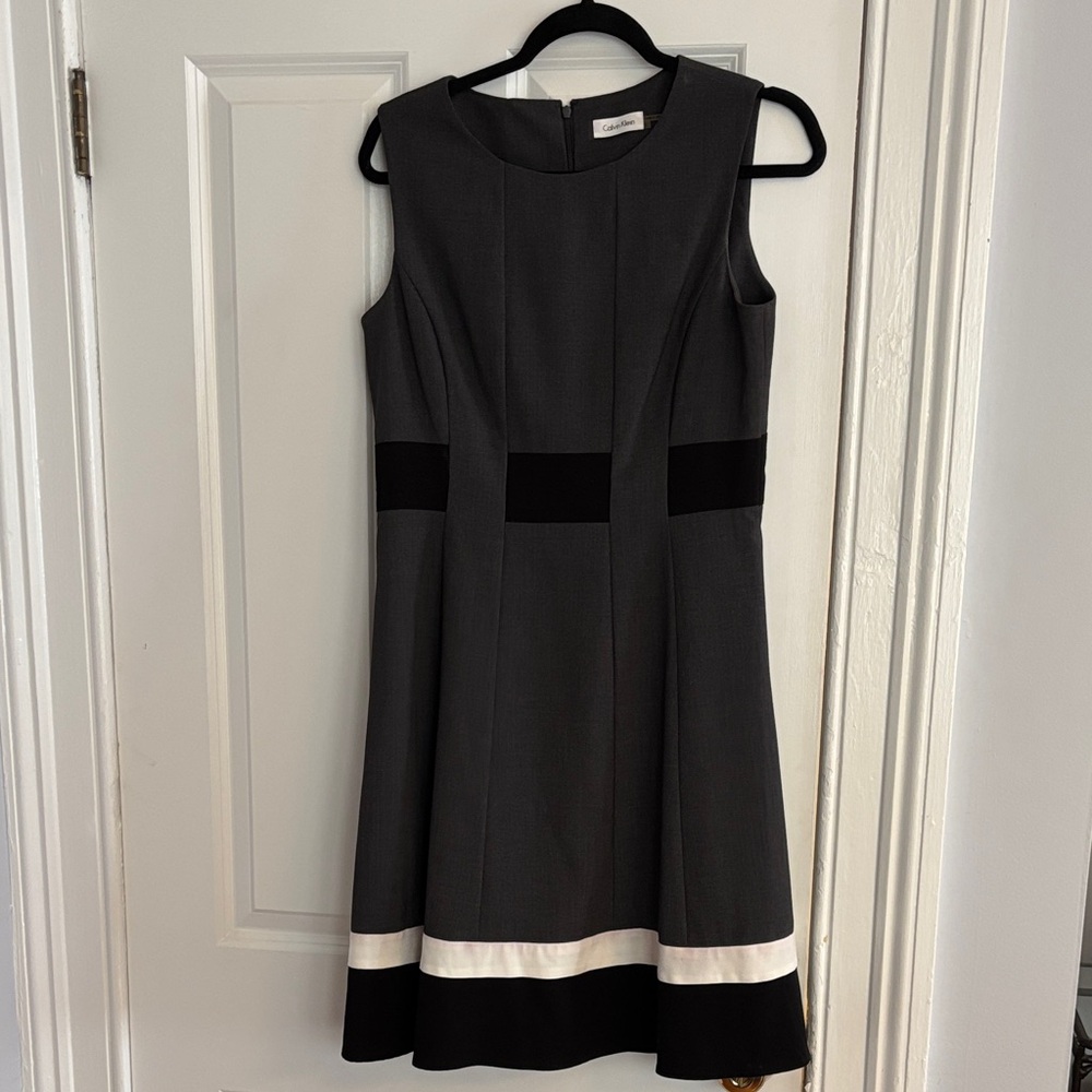 Calvin Klein Gray and Black Midi Dress